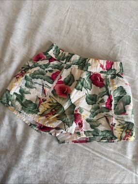 Janie and Jack White Floral-Print Girls' Shorts with Green & Pink Leaves